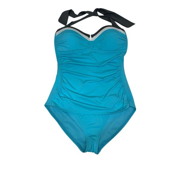 Tommy Bahama Other - Tommy Bahama Shirred One-Piece Swimsuit 6 Blue Halter Beach Resort Bathing Suit